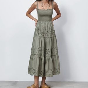 Zara Openwork Embroided Dress : Khaki